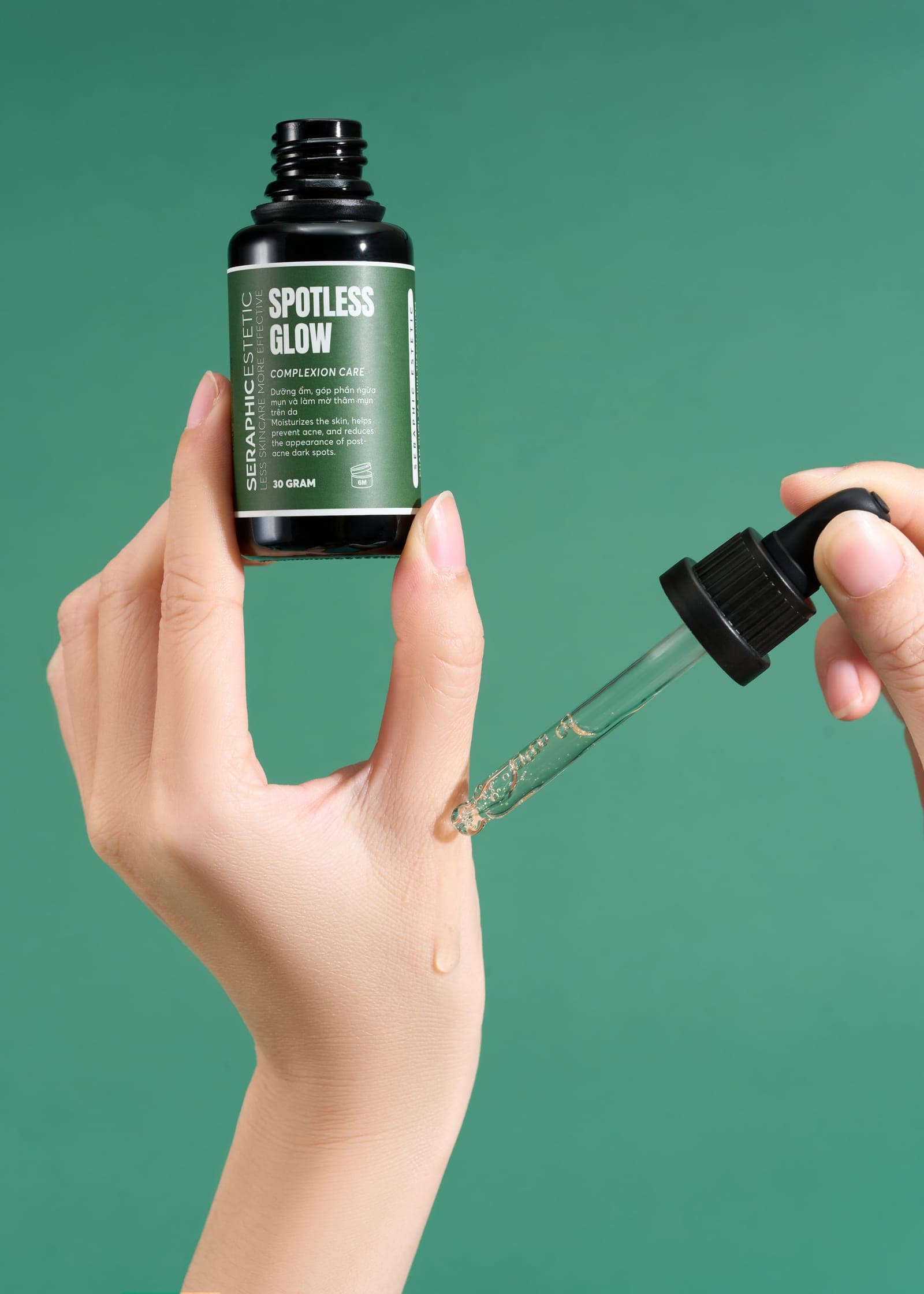 Spotless Glow — tay cầm chai và ống nhỏ giọt